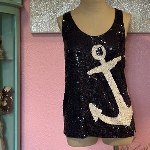 J Crew, Anchor Sequins, light weight pull over nautical tank top